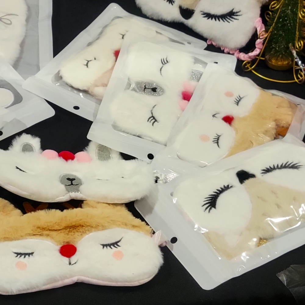 2sets Eye cover sleeping mask plush christmas gift fluff cute deer